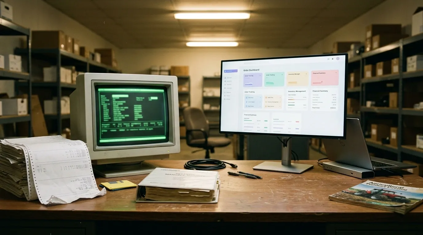 Editorial photograph evoking e-commerce data engineering and erp migration